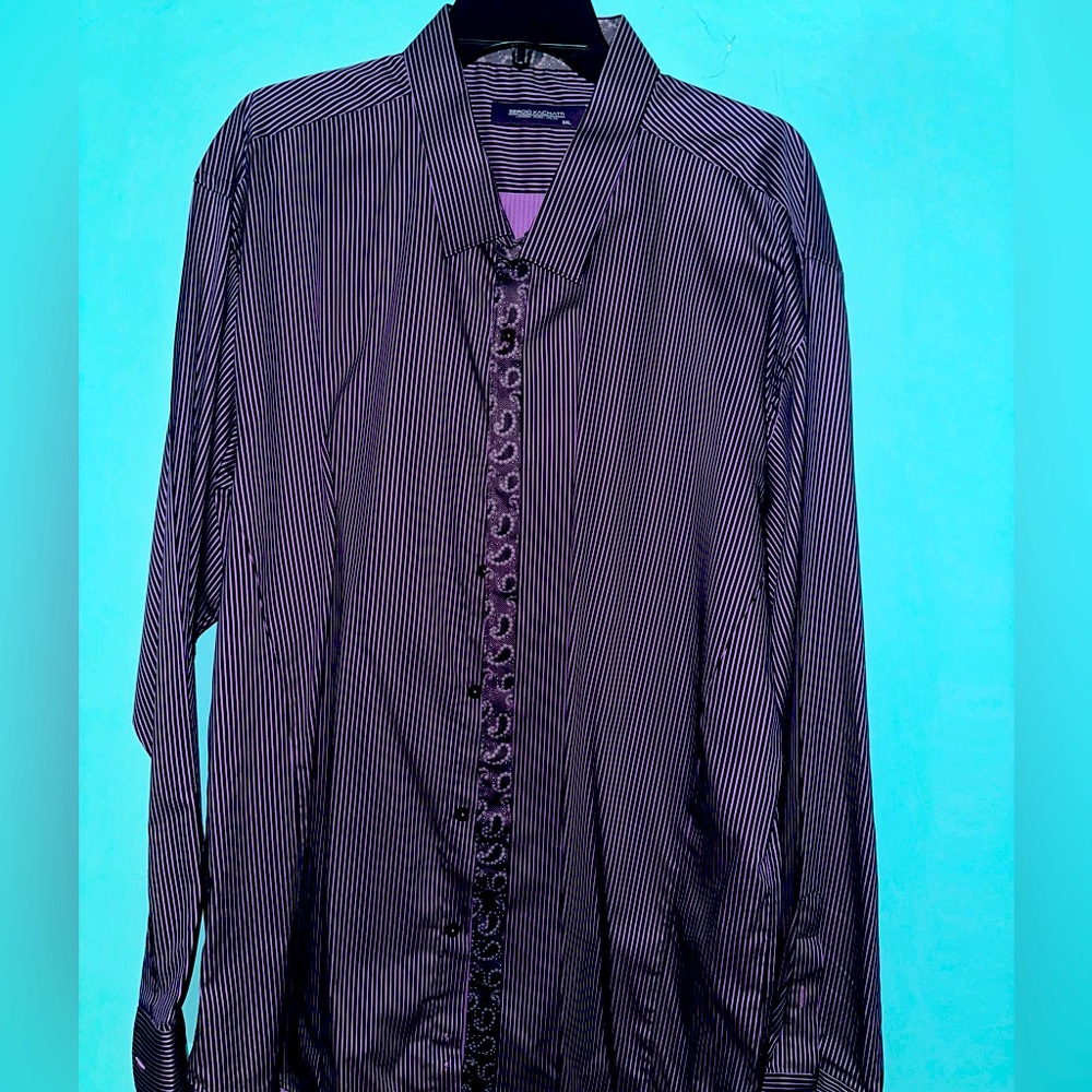 Sergio Kachati Men’s Striped Purple Dress Shirt Size 5XL